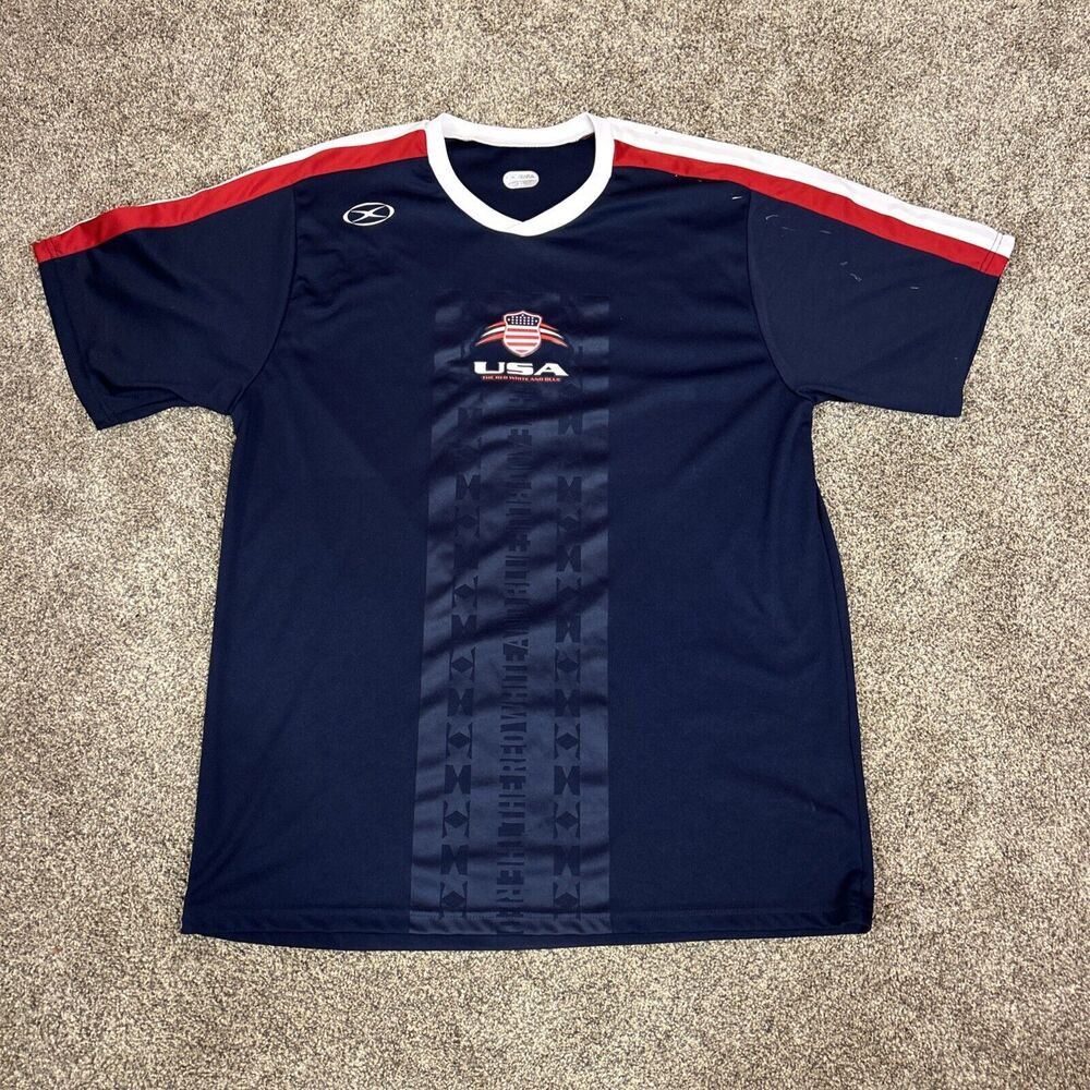 Xara USA Soccer Coach SHIRT Men's XL Sports America Futbol Adult Flag Logo